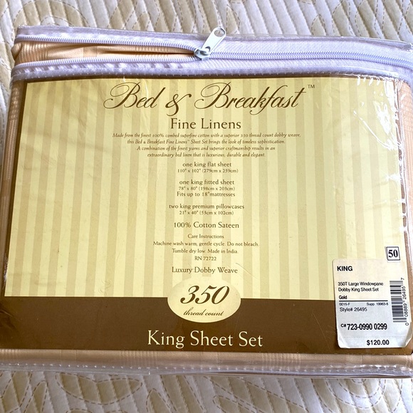 Bed & Breakfast 350 thread 4 pc King sheet set. 100% cotton sateen NWTags - Picture 5 of 9